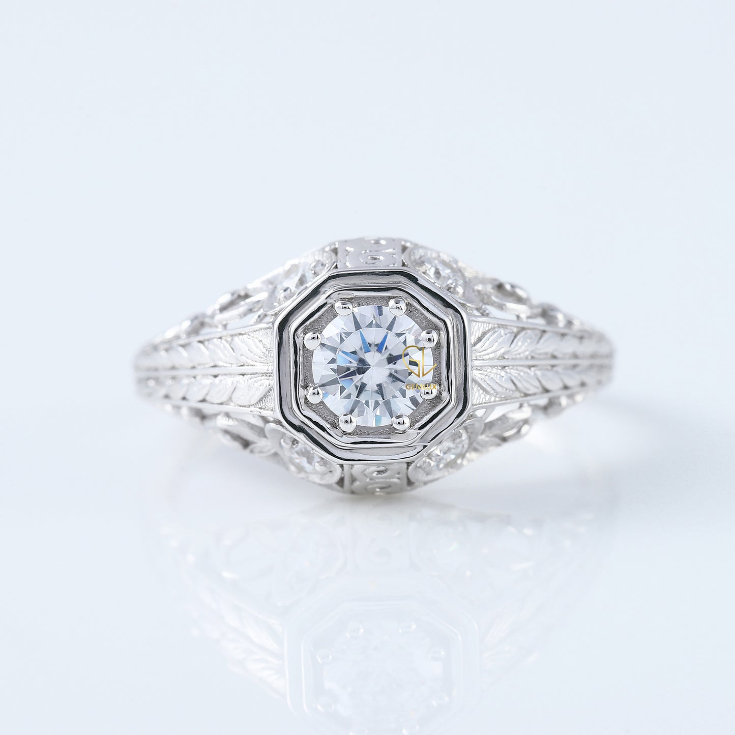 Edwardian Round Moissanite Filigree Vintage Inspired Ring