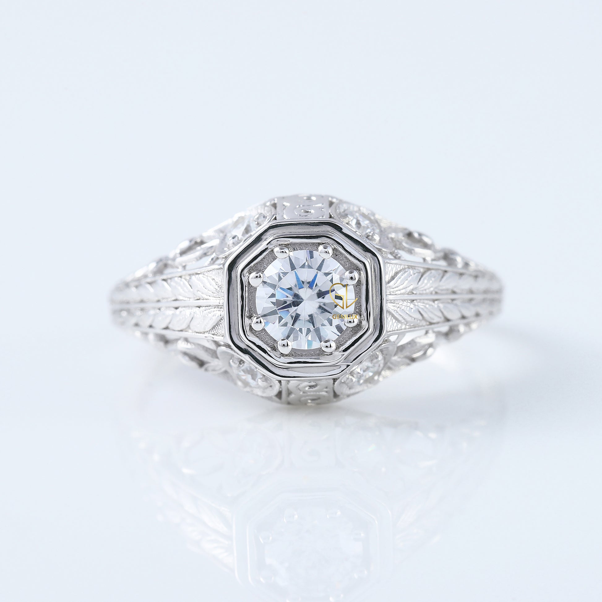 Edwardian Round Moissanite Filigree Vintage Inspired Ring