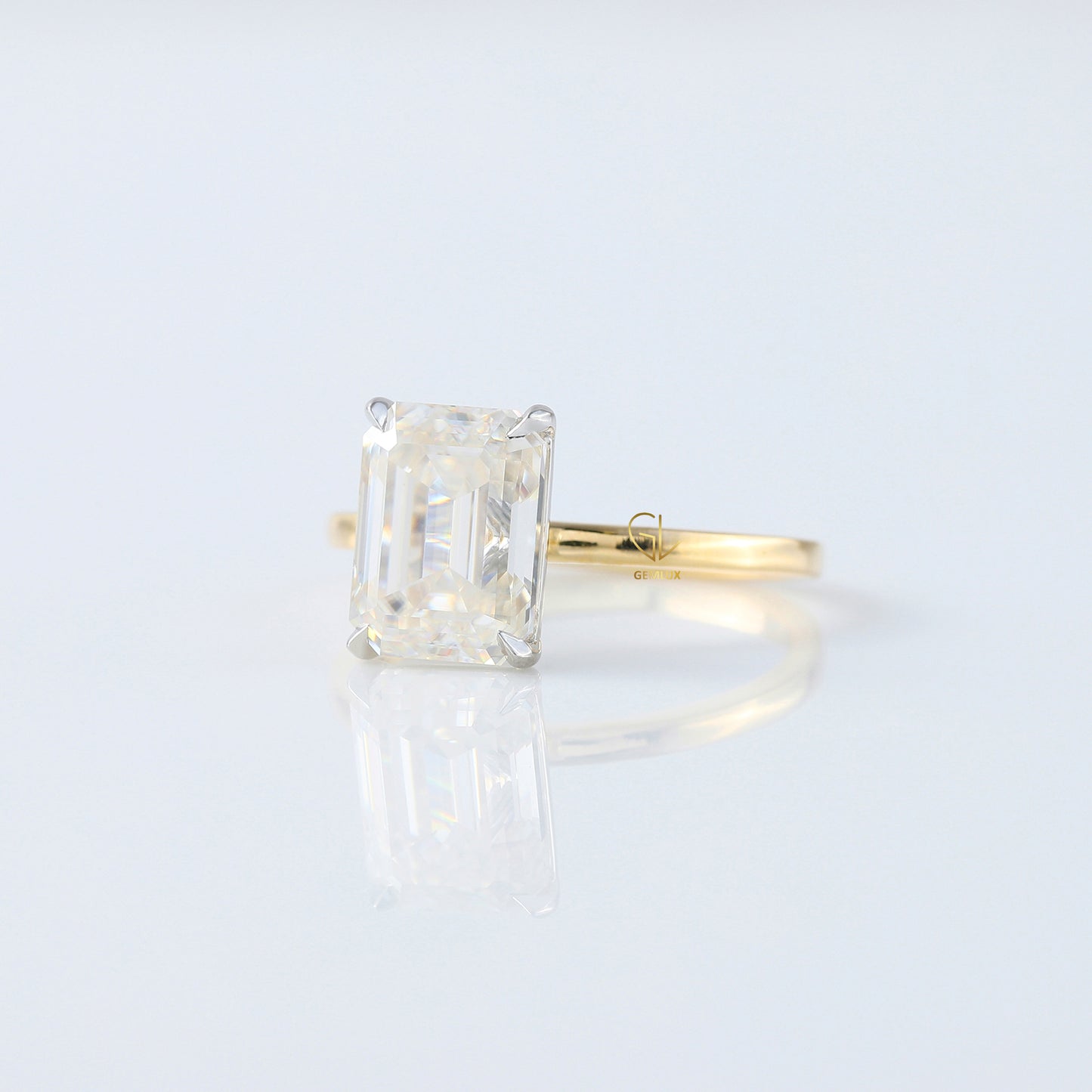 Emerald Cut Lab Grown Diamond Two Tone Solitaire Engagement Ring