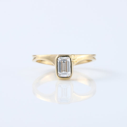 Emerald Cut Moissanite Diamond Curved Solitaire Ring