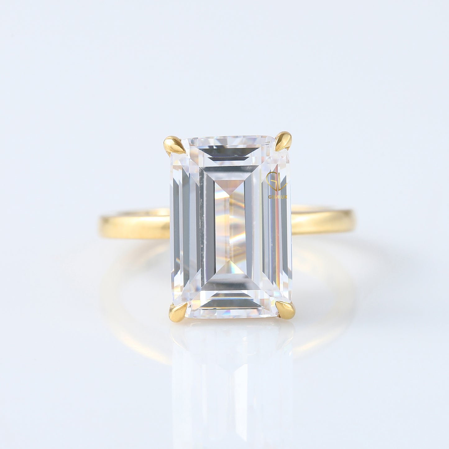 Emerald Cut Moissanite Solitaire Engagement Ring