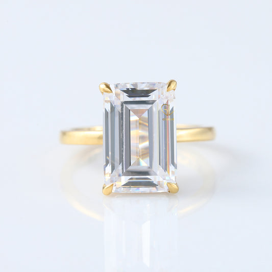 Emerald Cut Moissanite Solitaire Engagement Ring