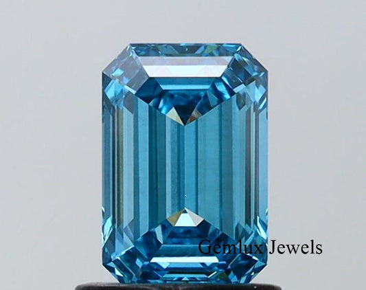 Fancy Vivid Blue Emerald Cut Lab Grown Loose Diamond