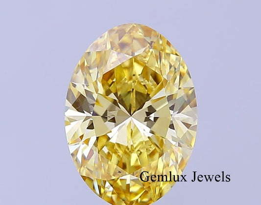 Fancy Vivid Yellow Oval Cut Lab Grown Loose Diamond
