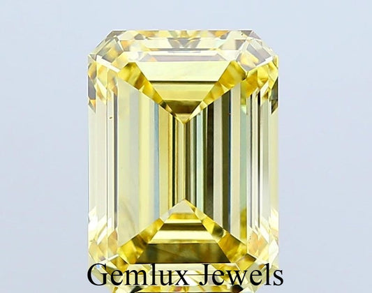 Fancy Vivid Yellow Emerald Cut Lab Grown Loose Diamond