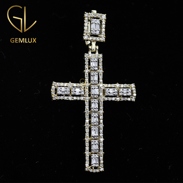 Fine 925 Jewelry Baguette Cut Moissanite Diamond Cross Pendant
