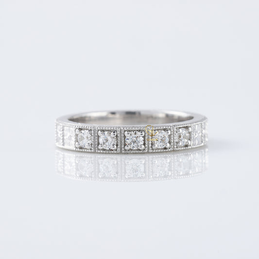 Five Stone Moissanite Antique Milgrain Wedding Band