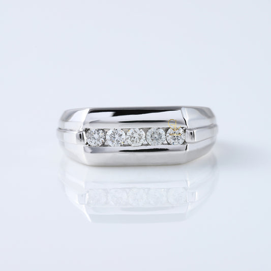 Five Stone Round Moissanite Channel Set Men's Engagement Ring