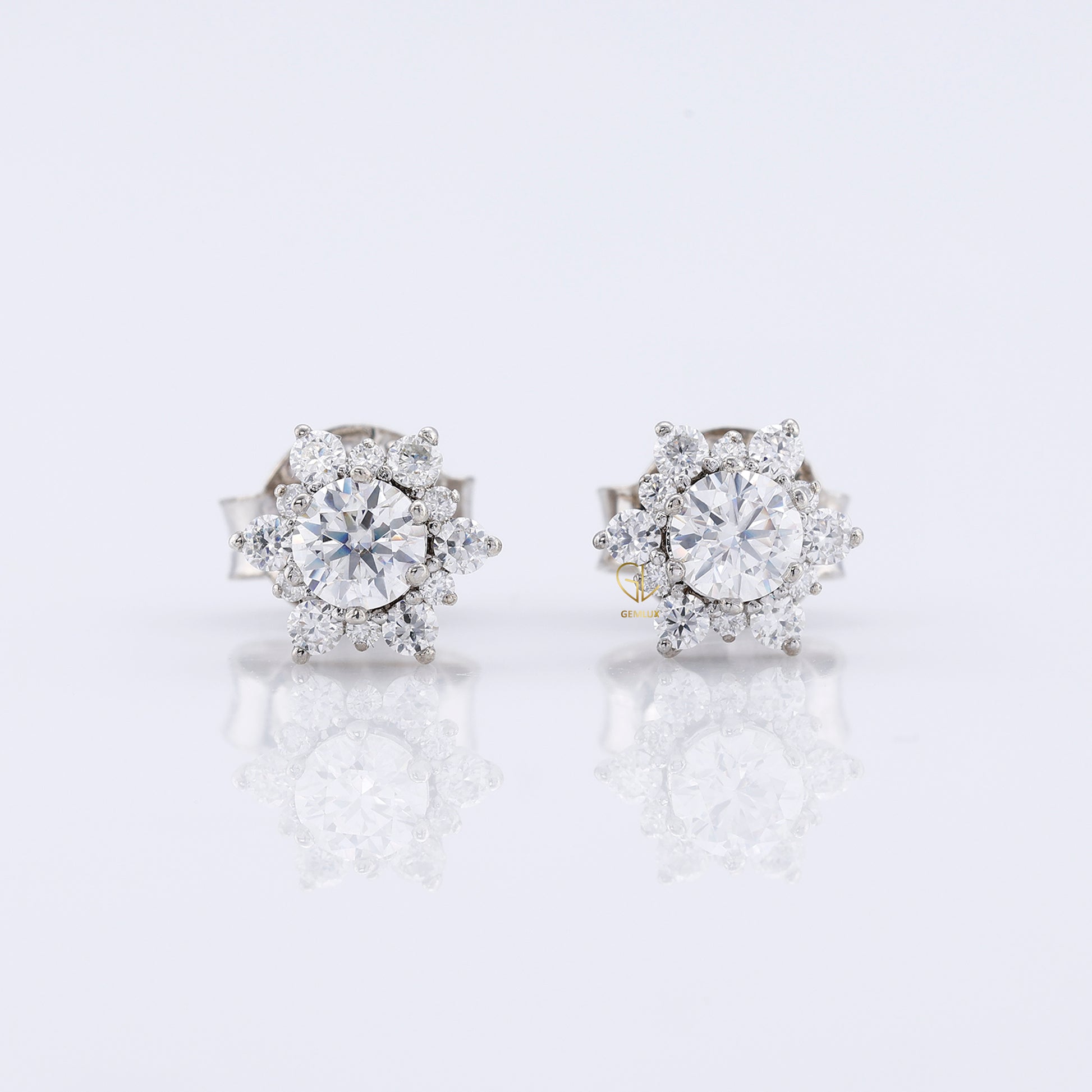 Floral Halo Round Moissanite Stud Earrings