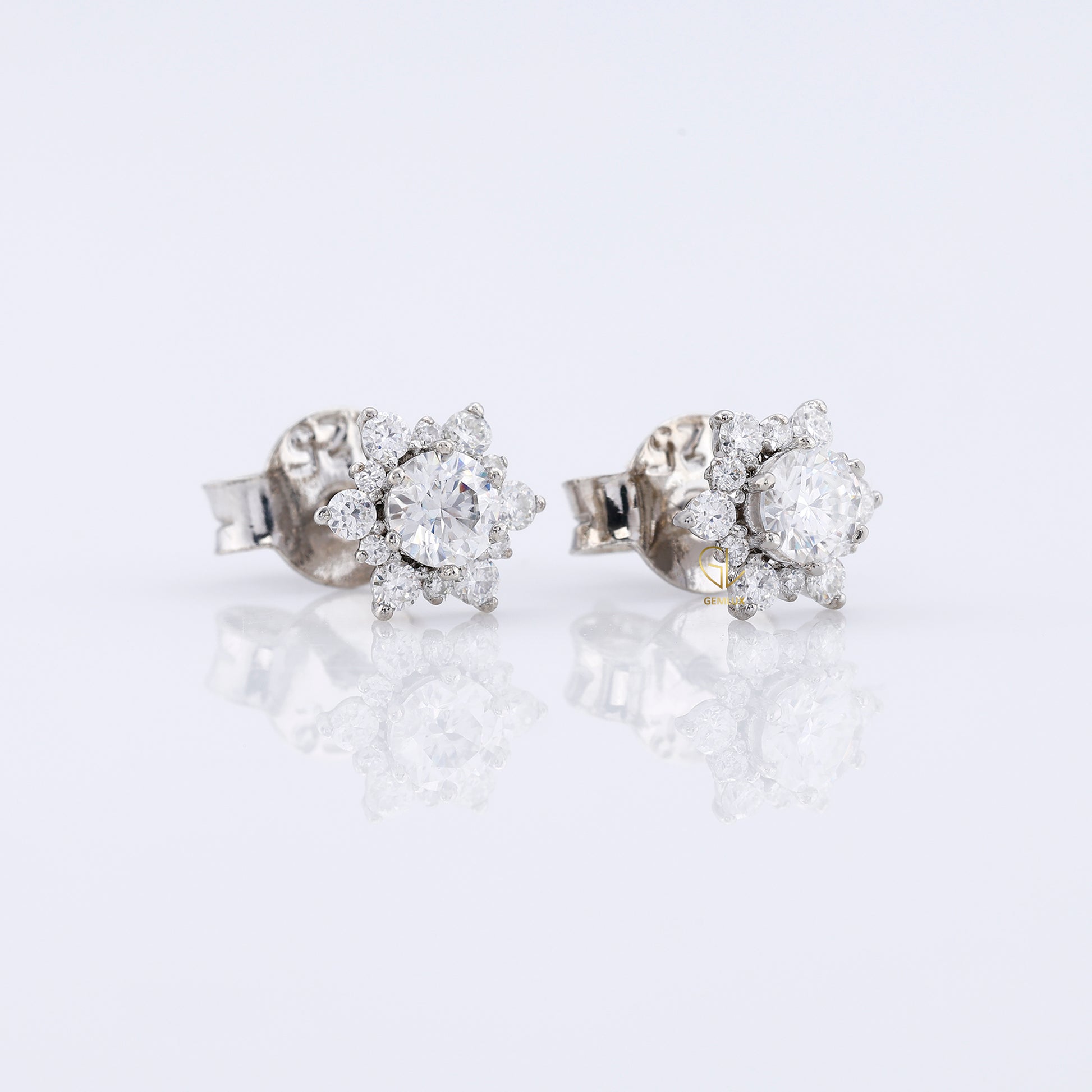 Floral Halo Round Moissanite Stud Earrings