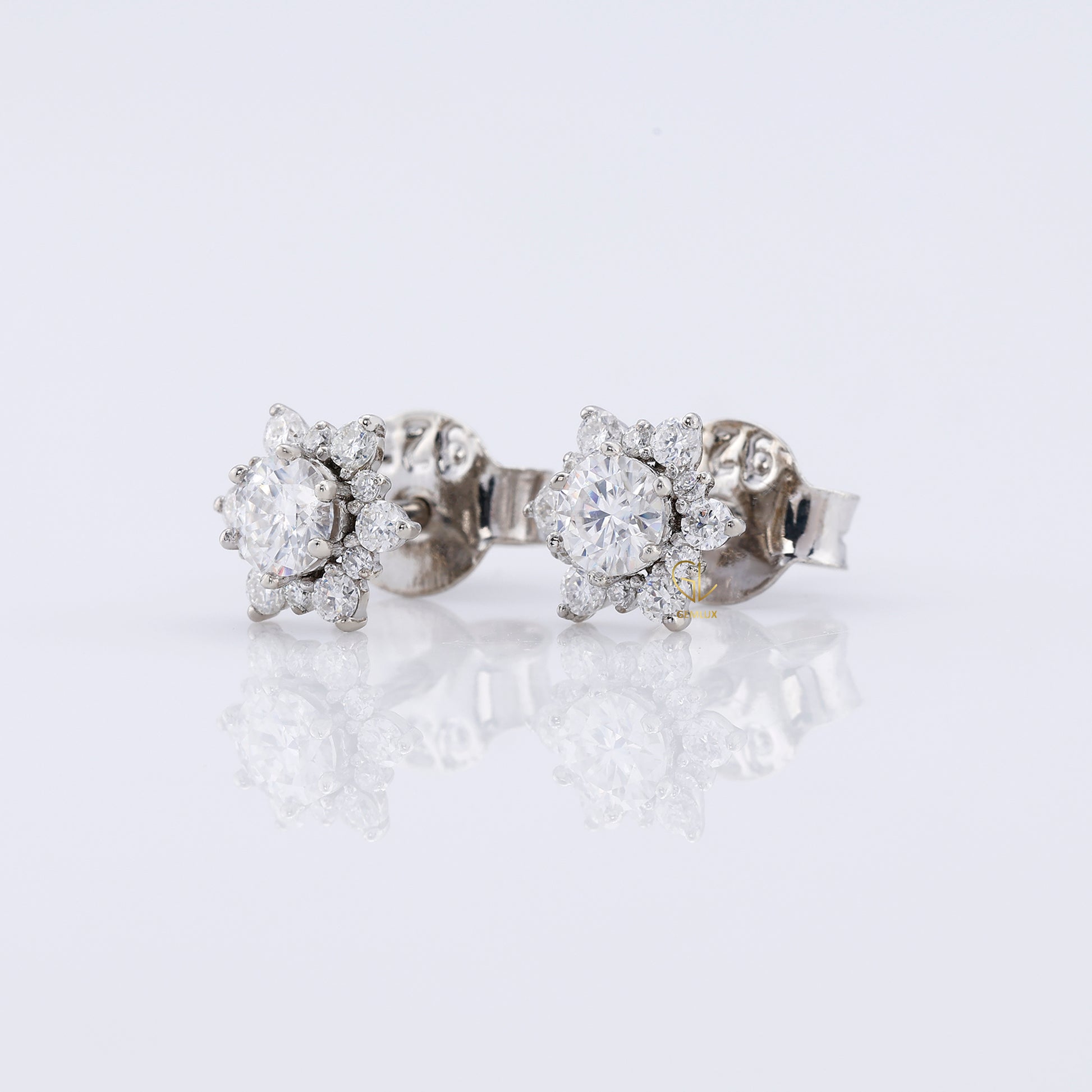Floral Halo Round Moissanite Stud Earrings