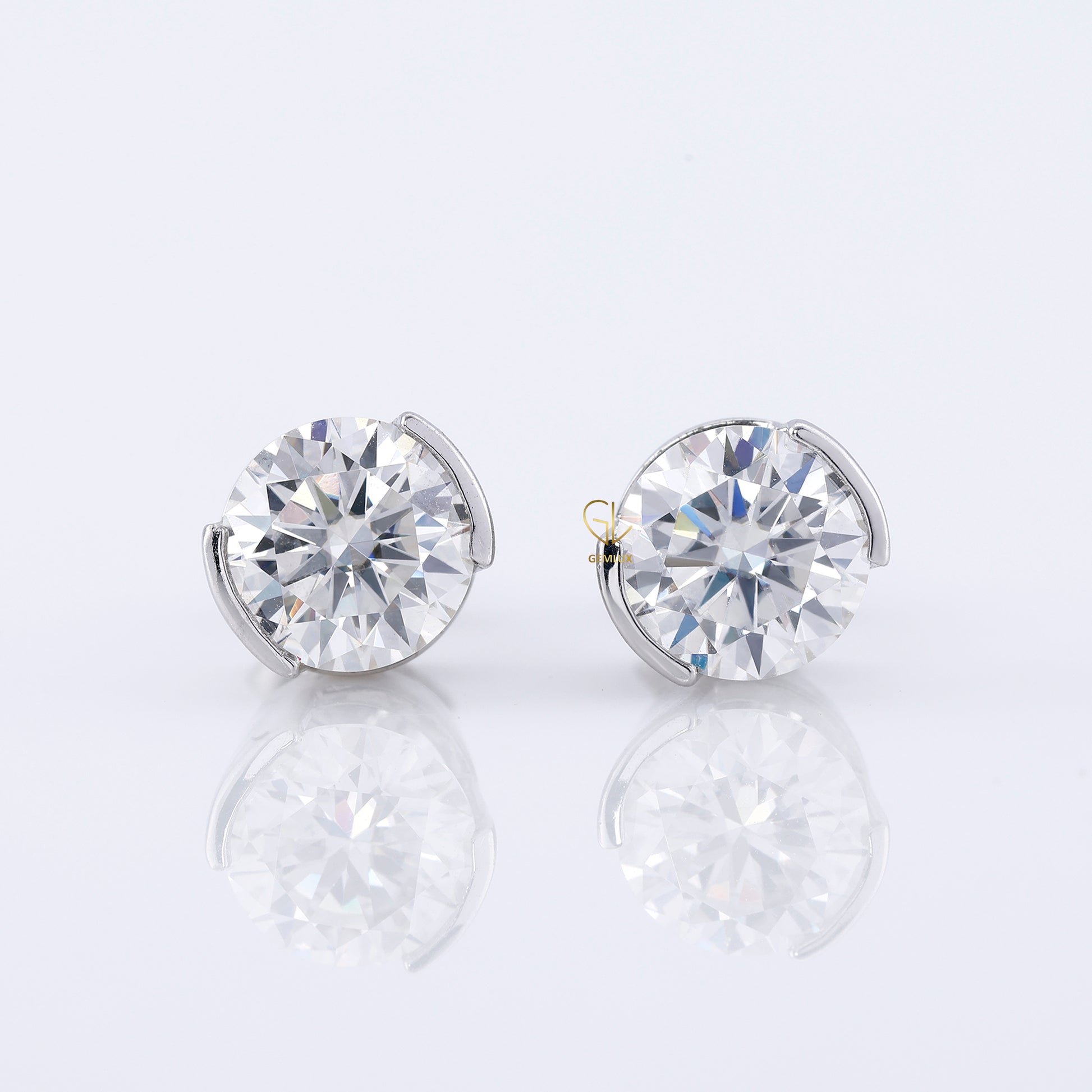 Half Bezel Set Round Lab Grown Stud Earrings