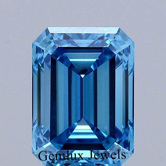 IGI Certified Fancy Vivid Blue Emerald Cut Lab Grown Diamond