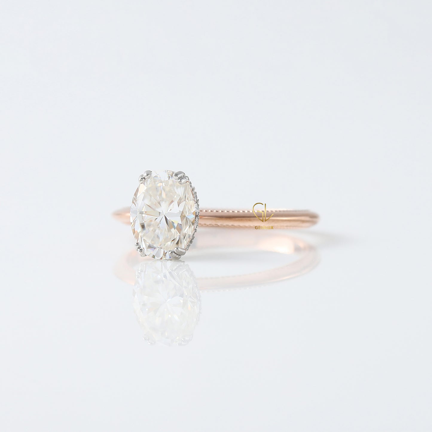 IGI Certified Oval Cut Lab Grown Diamond Hidden Halo Engagement Ring