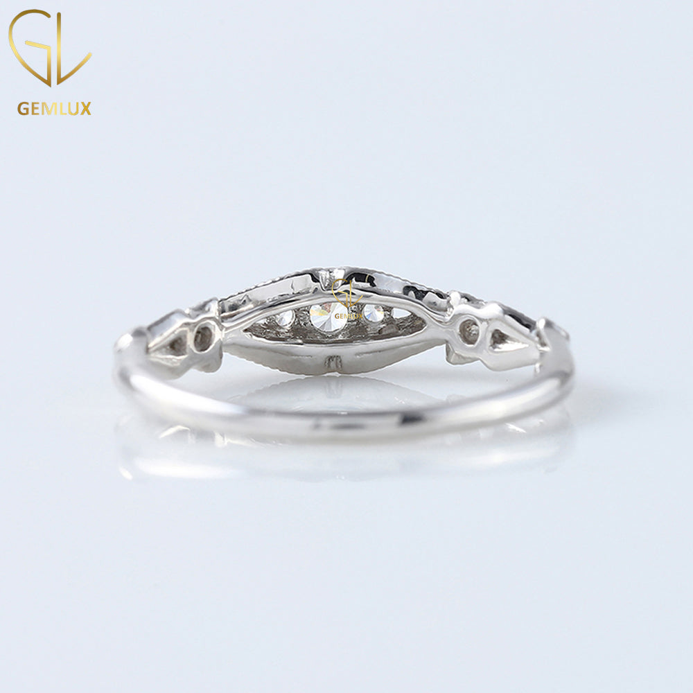 Art Deco Vintage Style Three Stone Wedding Ring