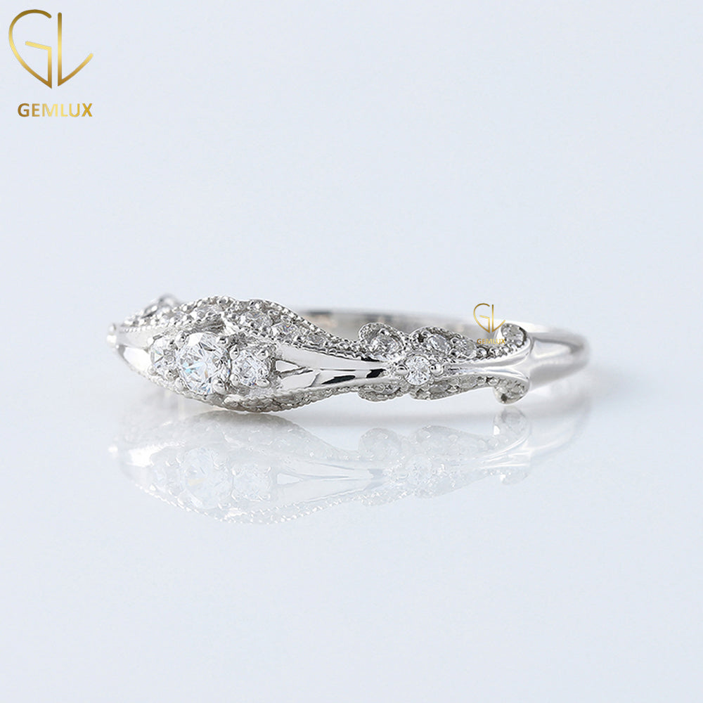 Art Deco Vintage Style Three Stone Wedding Ring