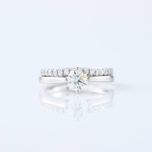 Round Cut Moissanite Diamond Solitaire Ring With Matching Eternity Wedding Ring Set