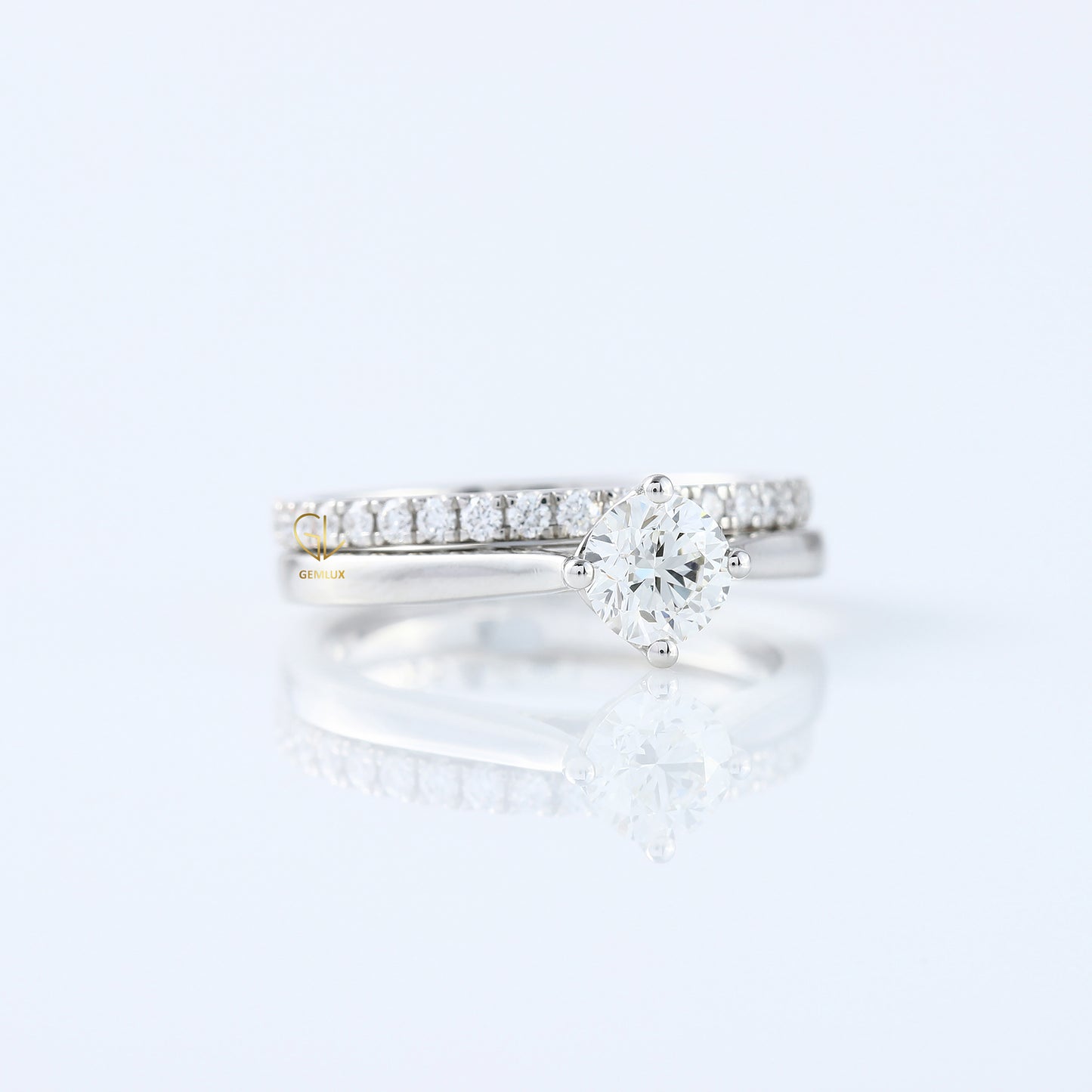 Round Cut Lab Grown Solitaire Diamond Ring With Matching Eternity Wedding Ring Set