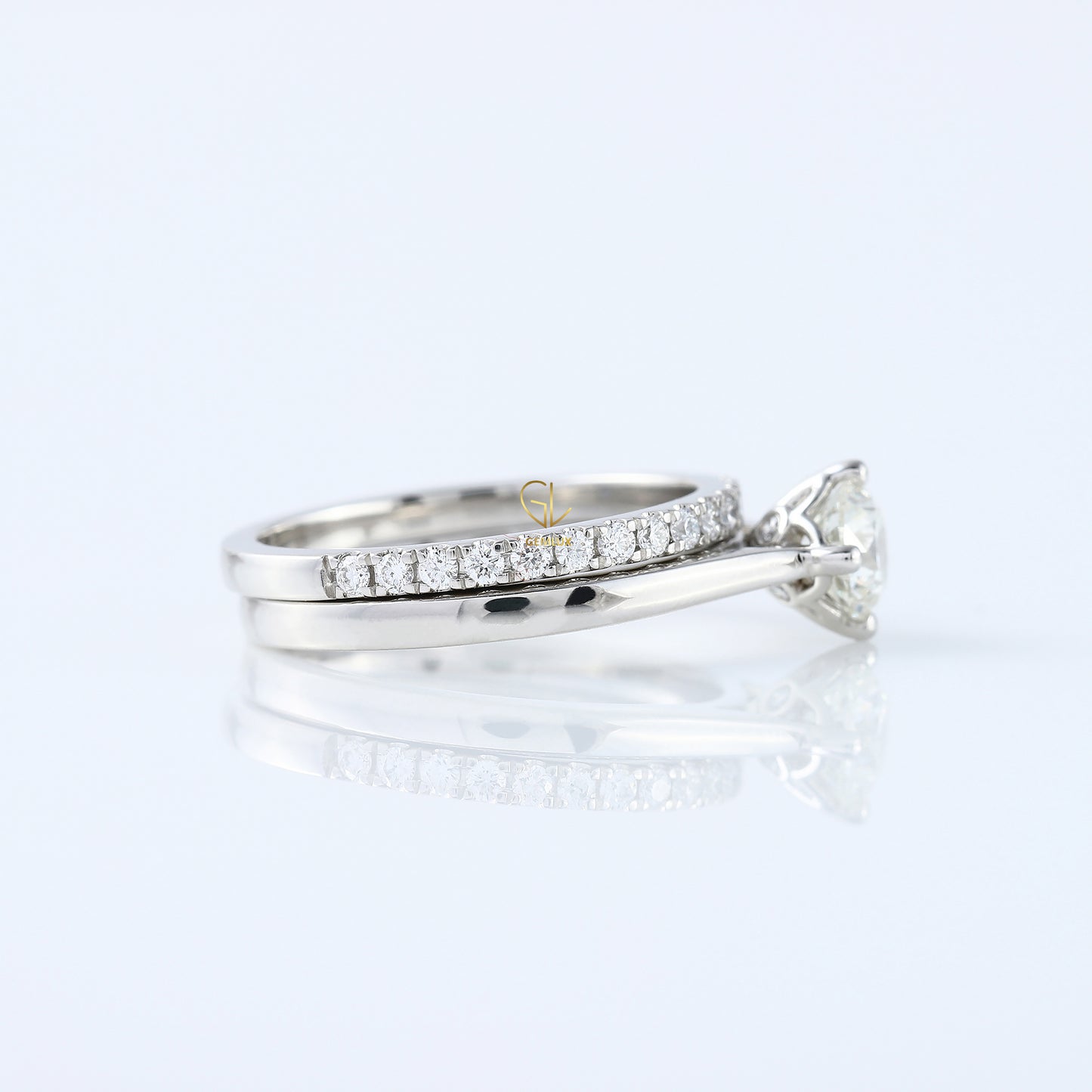 Round Cut Lab Grown Solitaire Diamond Ring With Matching Eternity Wedding Ring Set