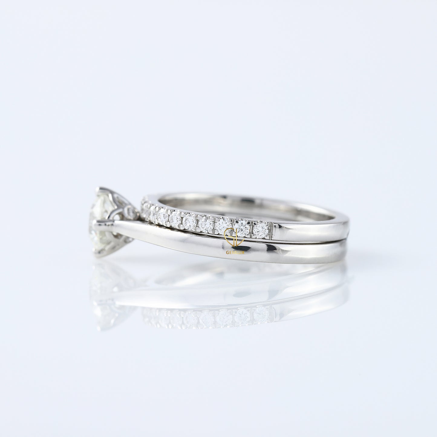 Round Cut Lab Grown Solitaire Diamond Ring With Matching Eternity Wedding Ring Set