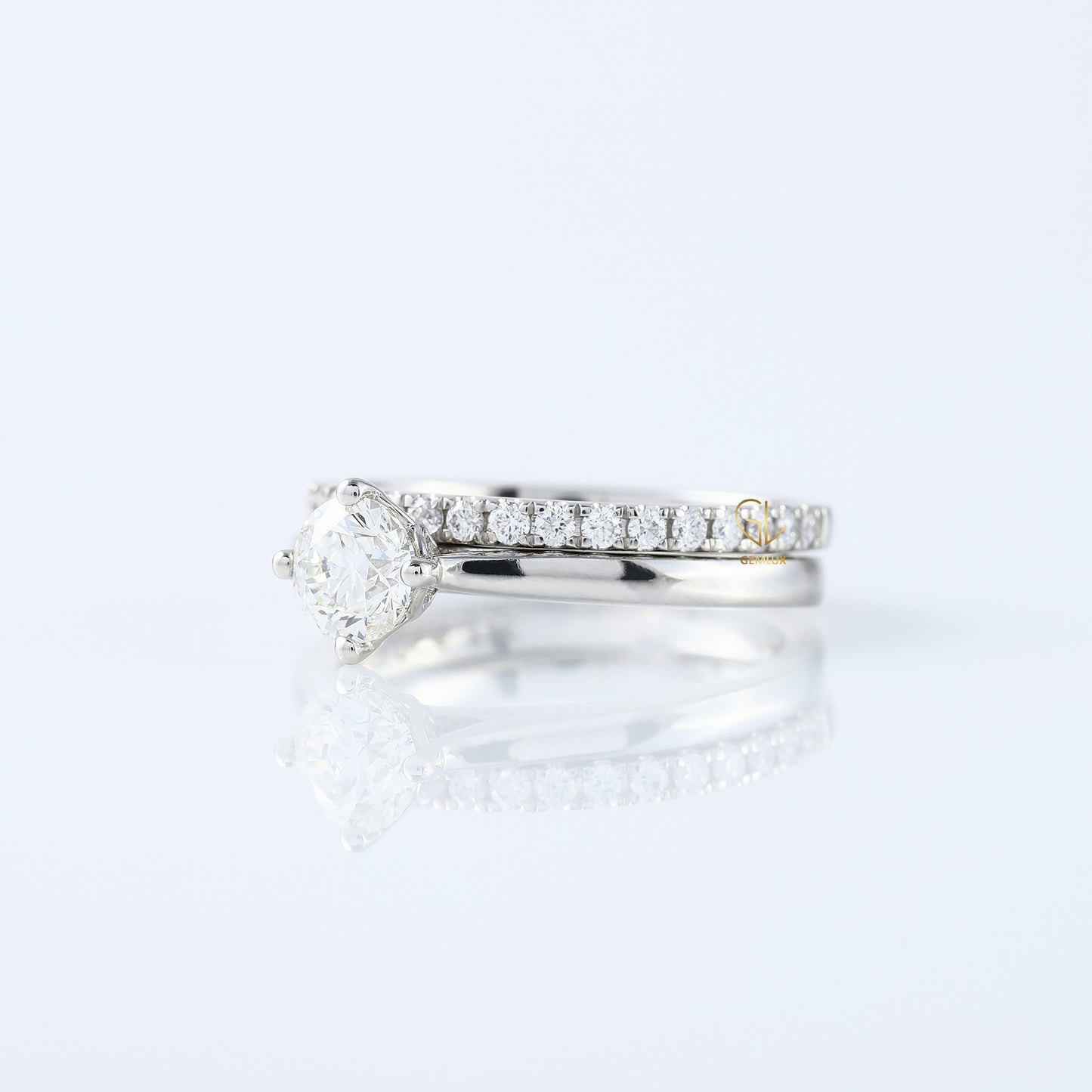 Round Cut Lab Grown Solitaire Diamond Ring With Matching Eternity Wedding Ring Set