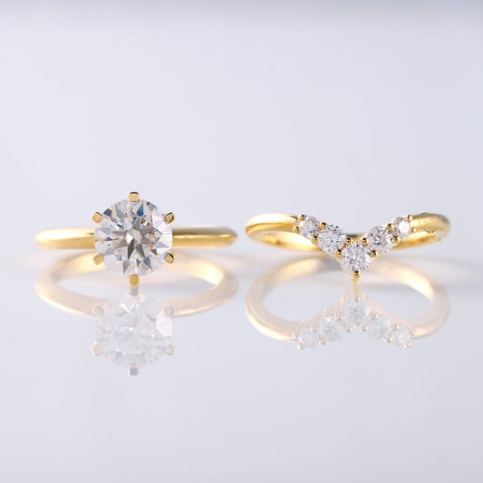 Certified Round Cut Lab Grown Diamond Solitaire Engagement Ring With Matching Curved Ring Set