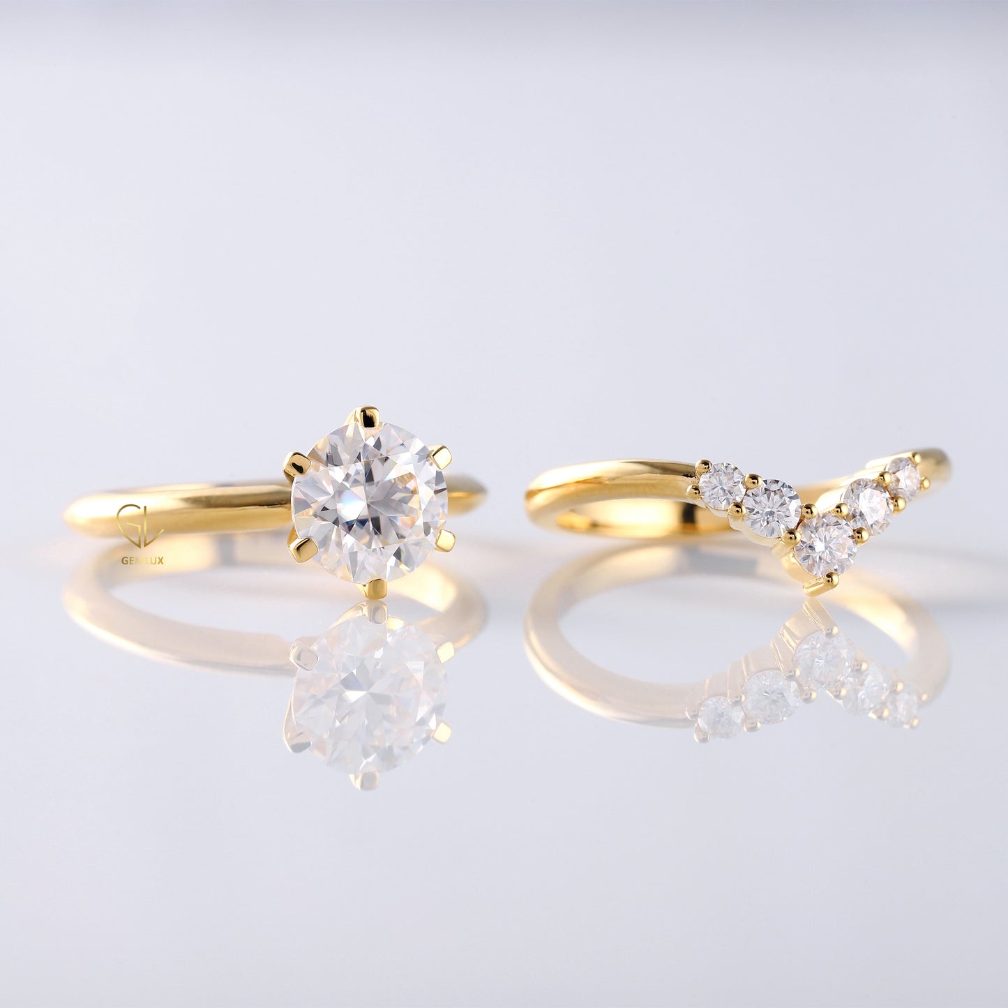 Certified Round Cut Lab Grown Diamond Solitaire Engagement Ring With Matching Curved Ring Set