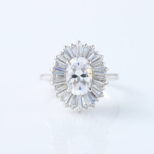 Oval Cut Moissanite Diamond Halo Engagement Ring