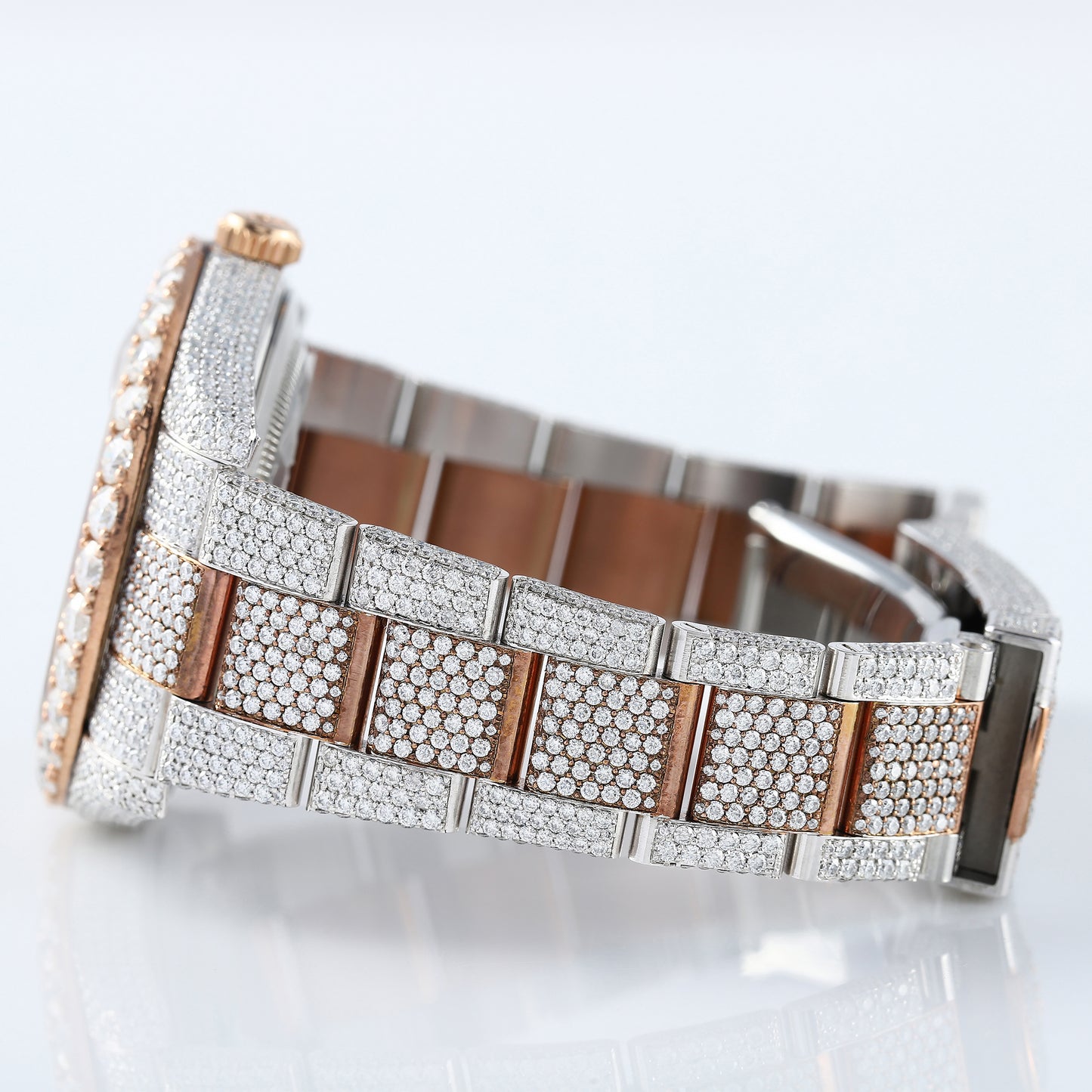 Brown Dial Oyster Belt Iced Out D VVS Moissanite Diamond Hip Hop Watch
