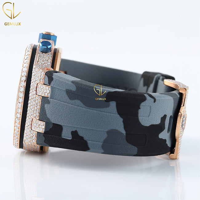 Grey Camouflage Rubber Belt Iced Out Bezel Moissanite Watch