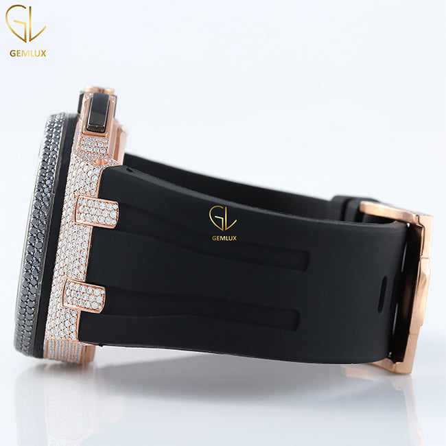 Chronograph Iced Out VVS Moissanite Dial Black Rubber Strap Watch