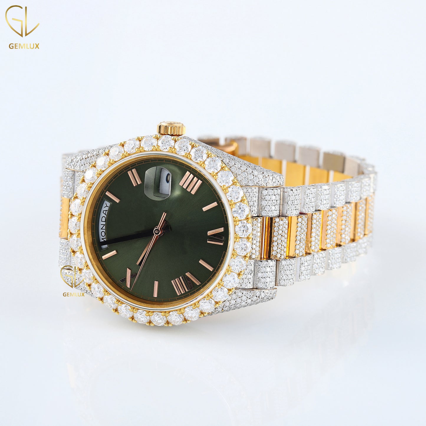 Date Just Automatic Movement Green Dial Moissanite Hip Hop Watch