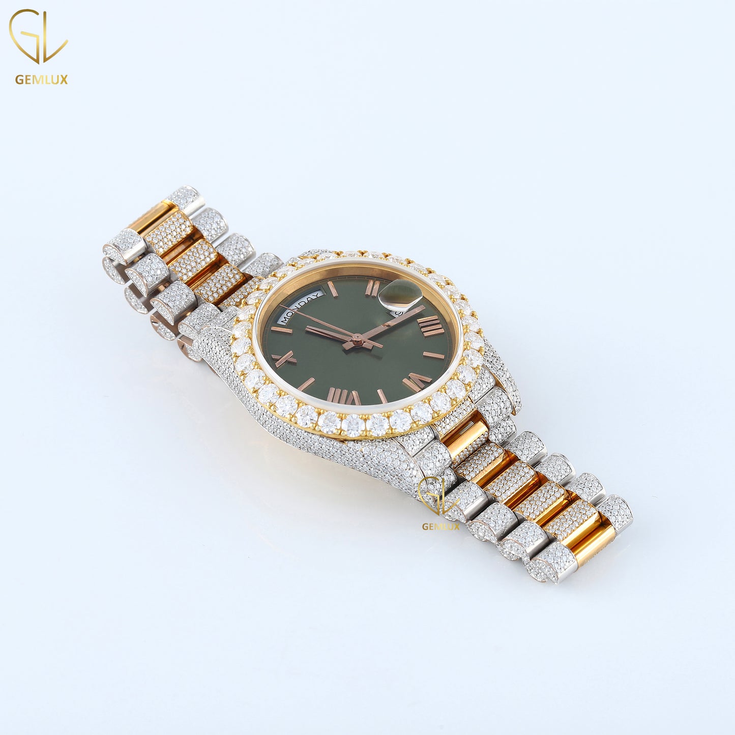 Date Just Automatic Movement Green Dial Moissanite Hip Hop Watch