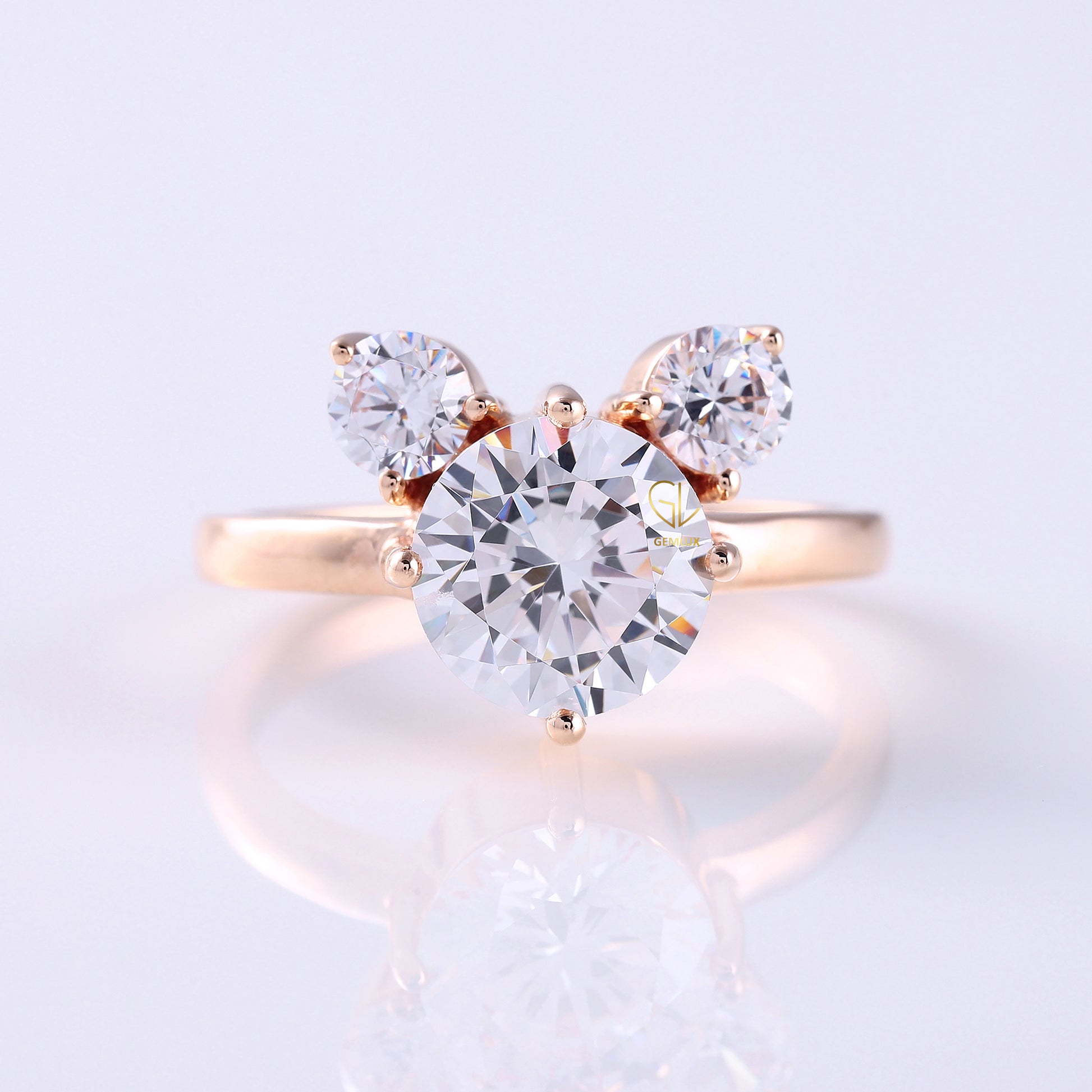 Mickey Mouse Round Cut Moissanite Diamond Three Stone Engagement Ring