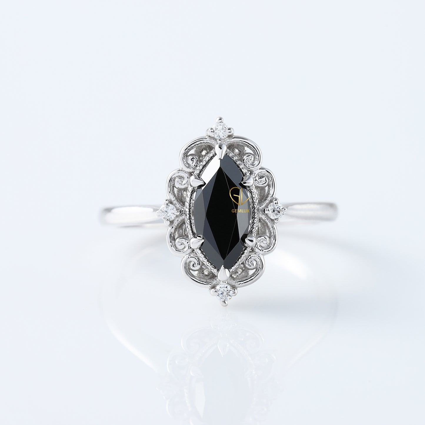 Vintage Inspired Marquise Cut Moissanite Diamond Solitaire Engagement Ring