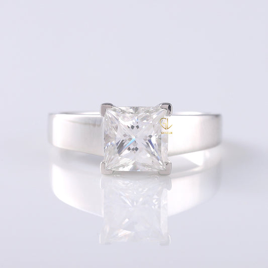 Men's Engagement Ring, Princess Cut Moissanite Diamond Wide Band Men's Solitaire Ring