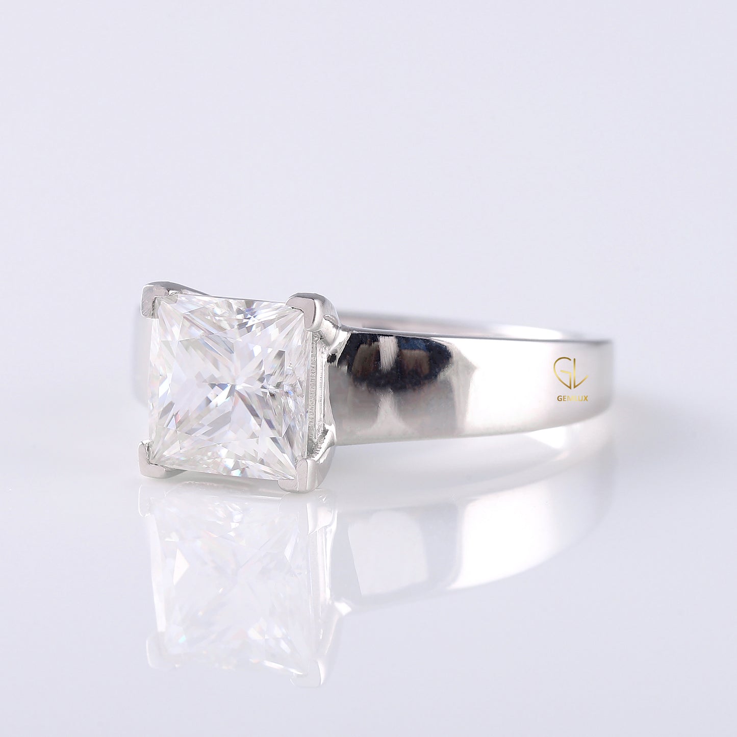 Men's Engagement Ring, Princess Cut Moissanite Diamond Wide Band Men's Solitaire Ring