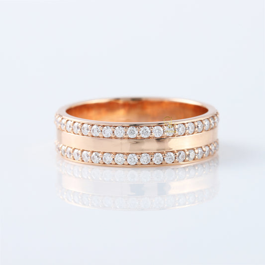 IGI Certified Round Cut Lab Grown Diamond Two Row Eternity Wedding Band