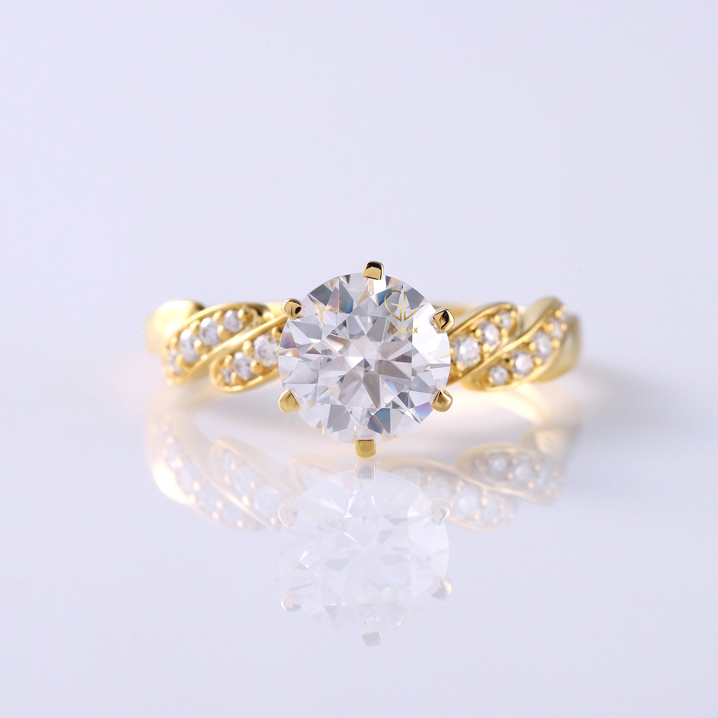 Twisted Round Cut Moissanite Diamond Engagement Ring