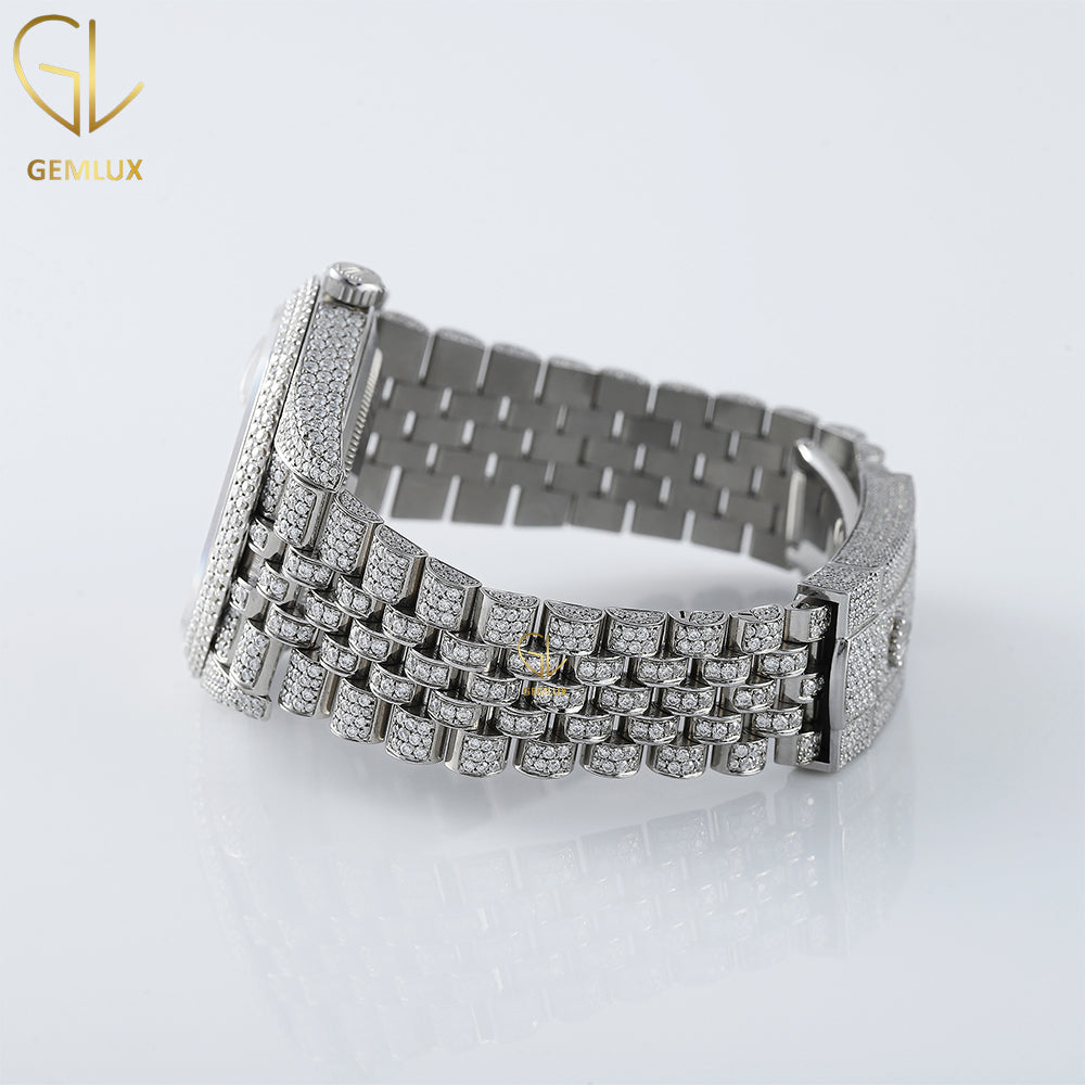 Iced Out VVS Moissanite Diamond Rainbow Arabic Dial Hiphop Wrist Watch