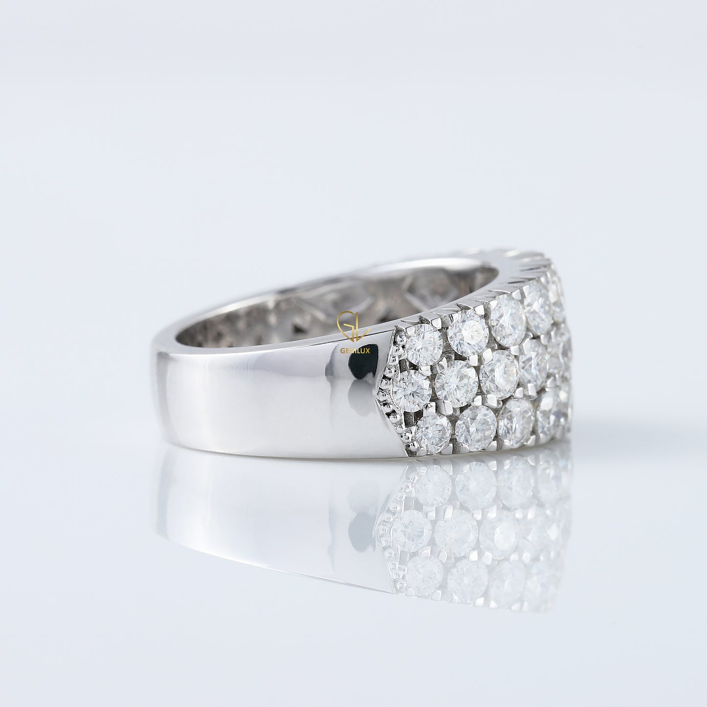 Certified Round Cut Lab Grown Diamond Three Row Half Eternity Men's Wedding Band