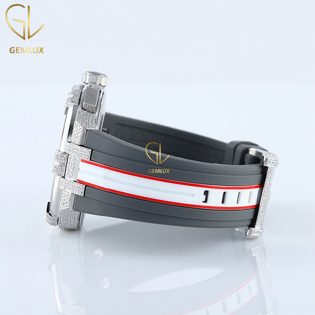 Chronograph Moissanite Diamond Rubber Strap Hip Hop Watch For Men