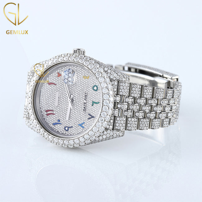Iced Out Rainbow Arabic Dial D VVS Moissanite Diamond Watch