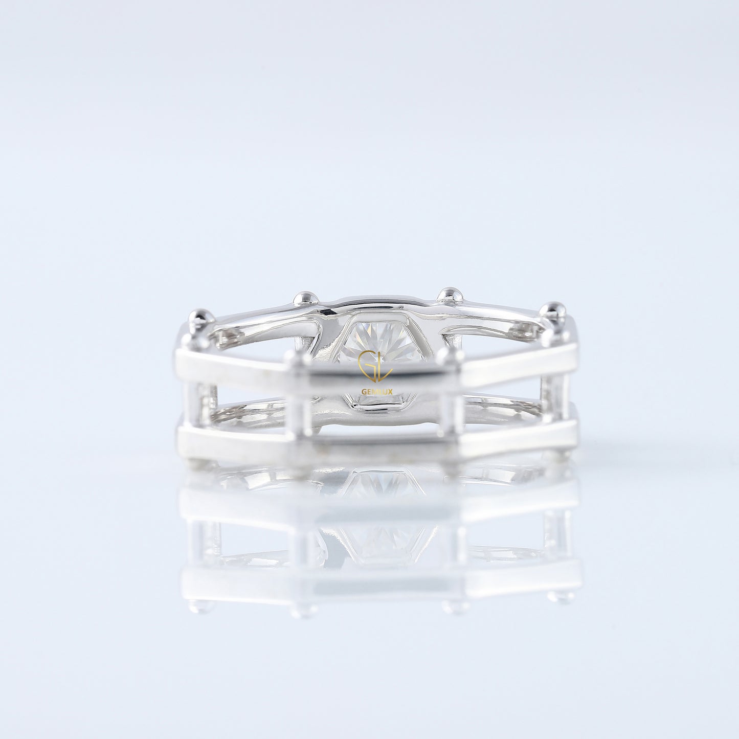 IGI Certified Round Cut Lab Grown Diamond Hexagonal Rivet Solitaire Men's Engagement Ring