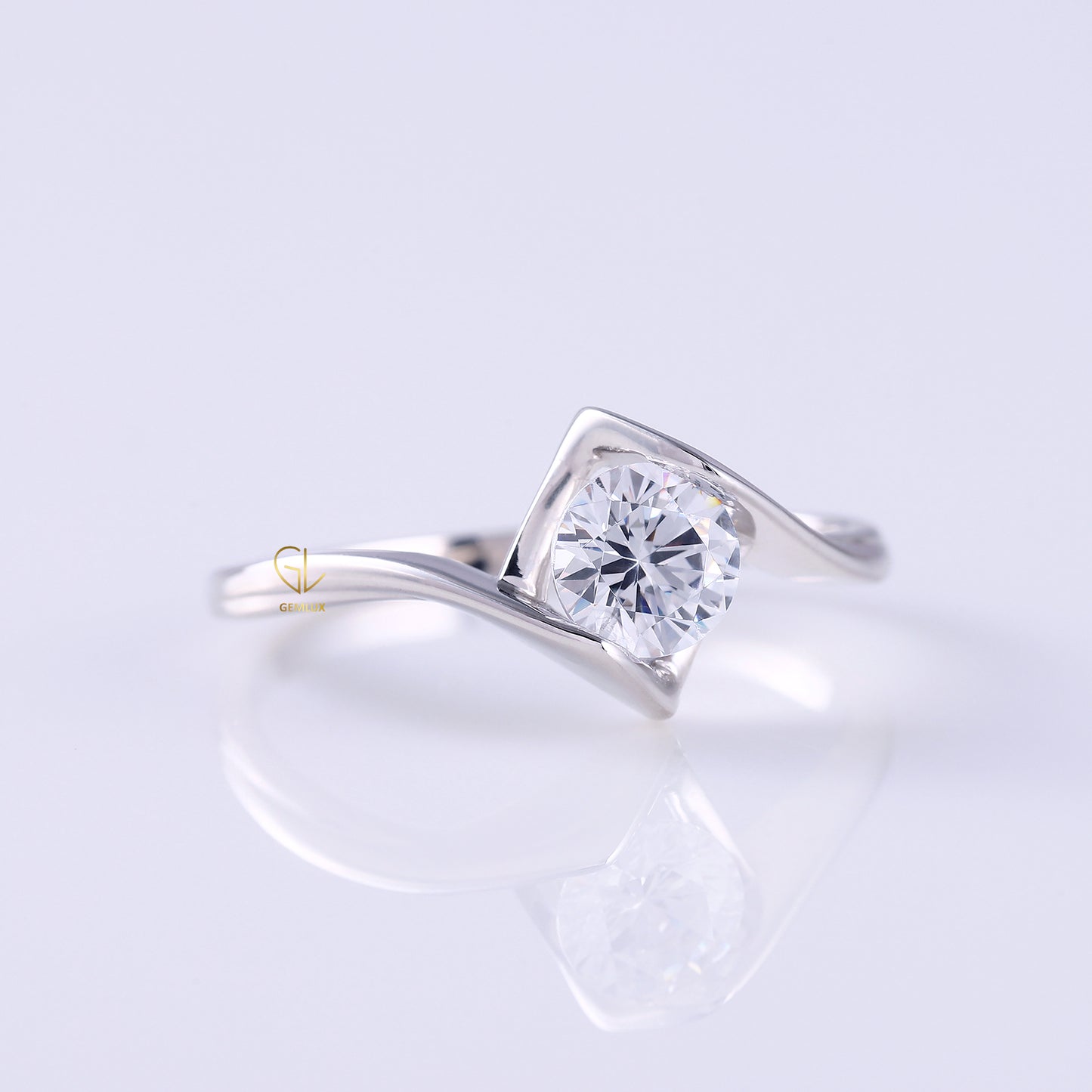 Round Lab Grown Swirl Bypass Solitaire Ring