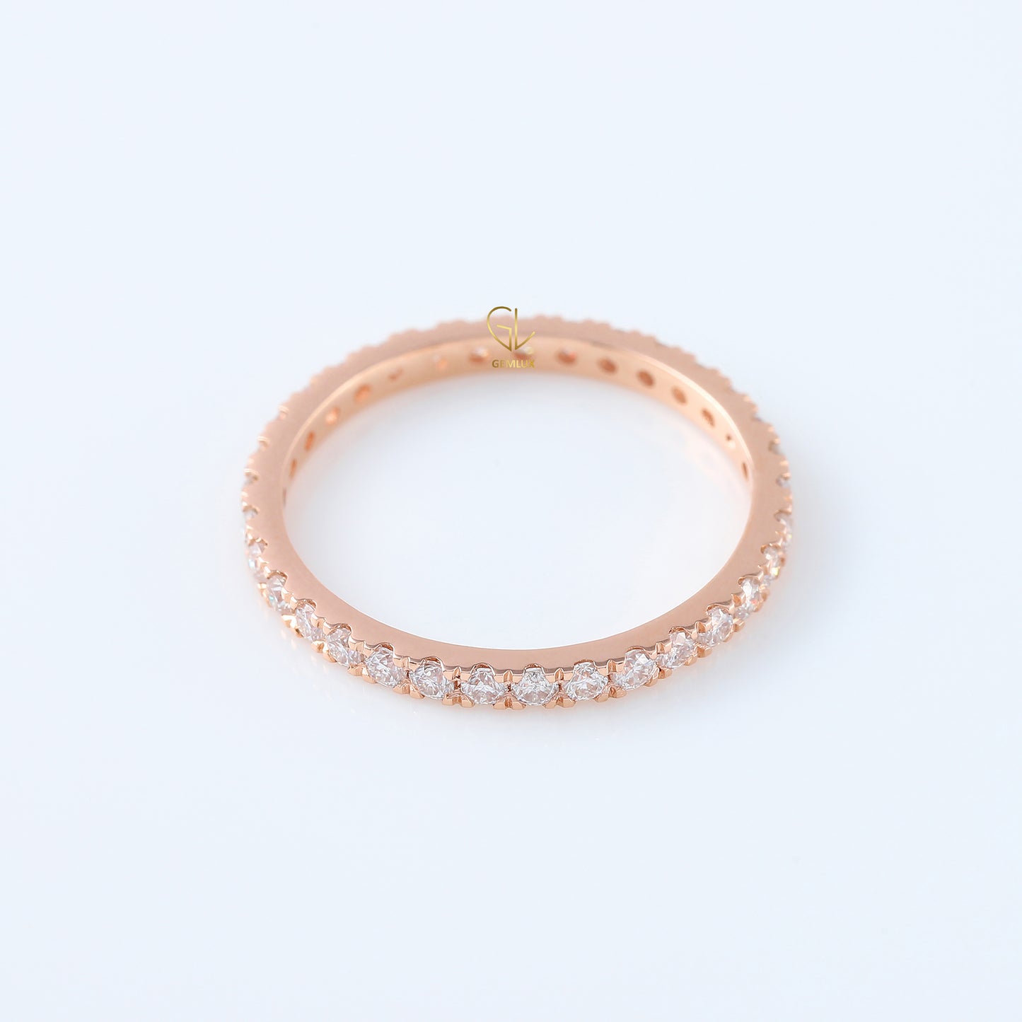 Round Cut Lab Grown Diamond Minimalist Eternity Wedding Band