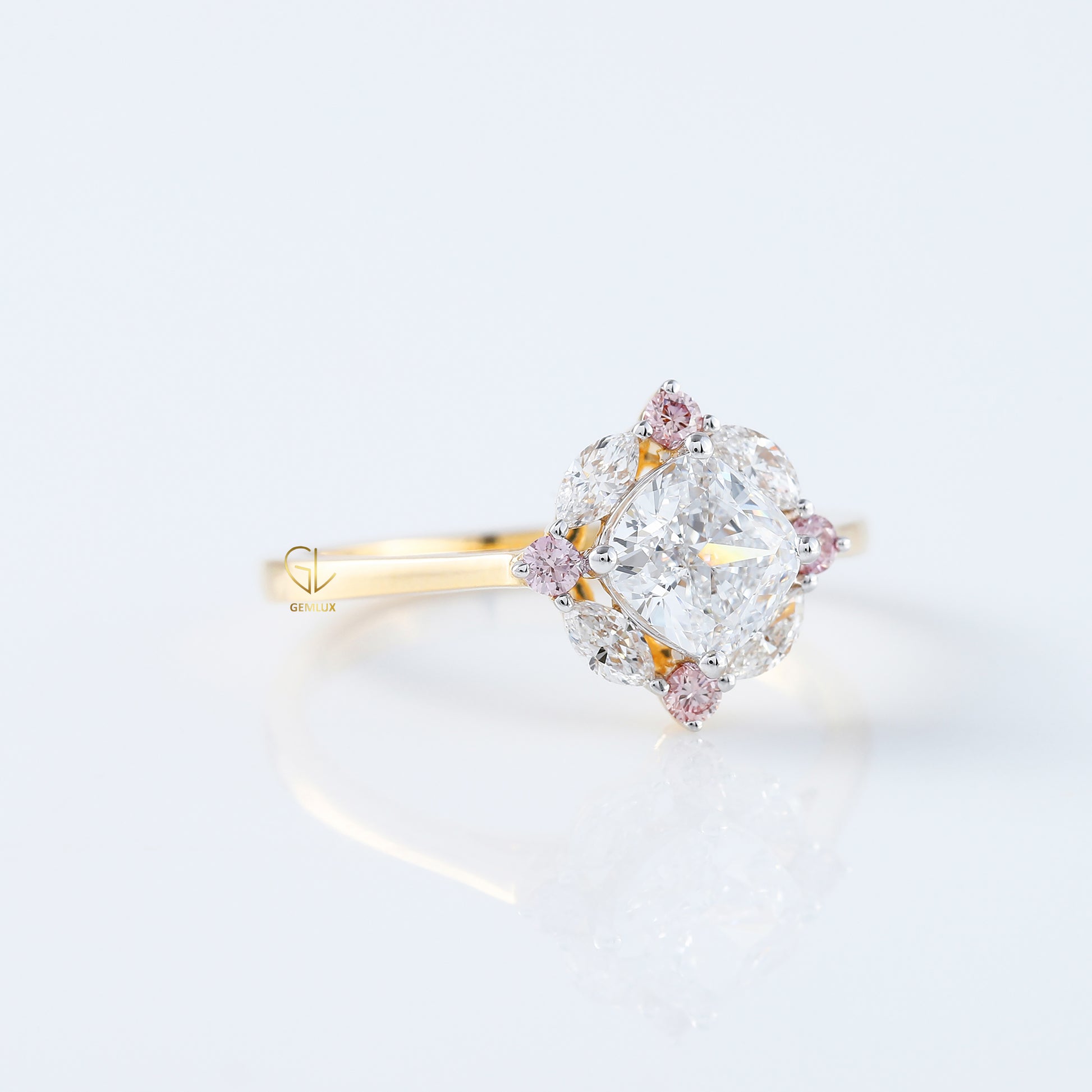 Cushion Cut Moissanite Diamond Halo Engagement Ring
