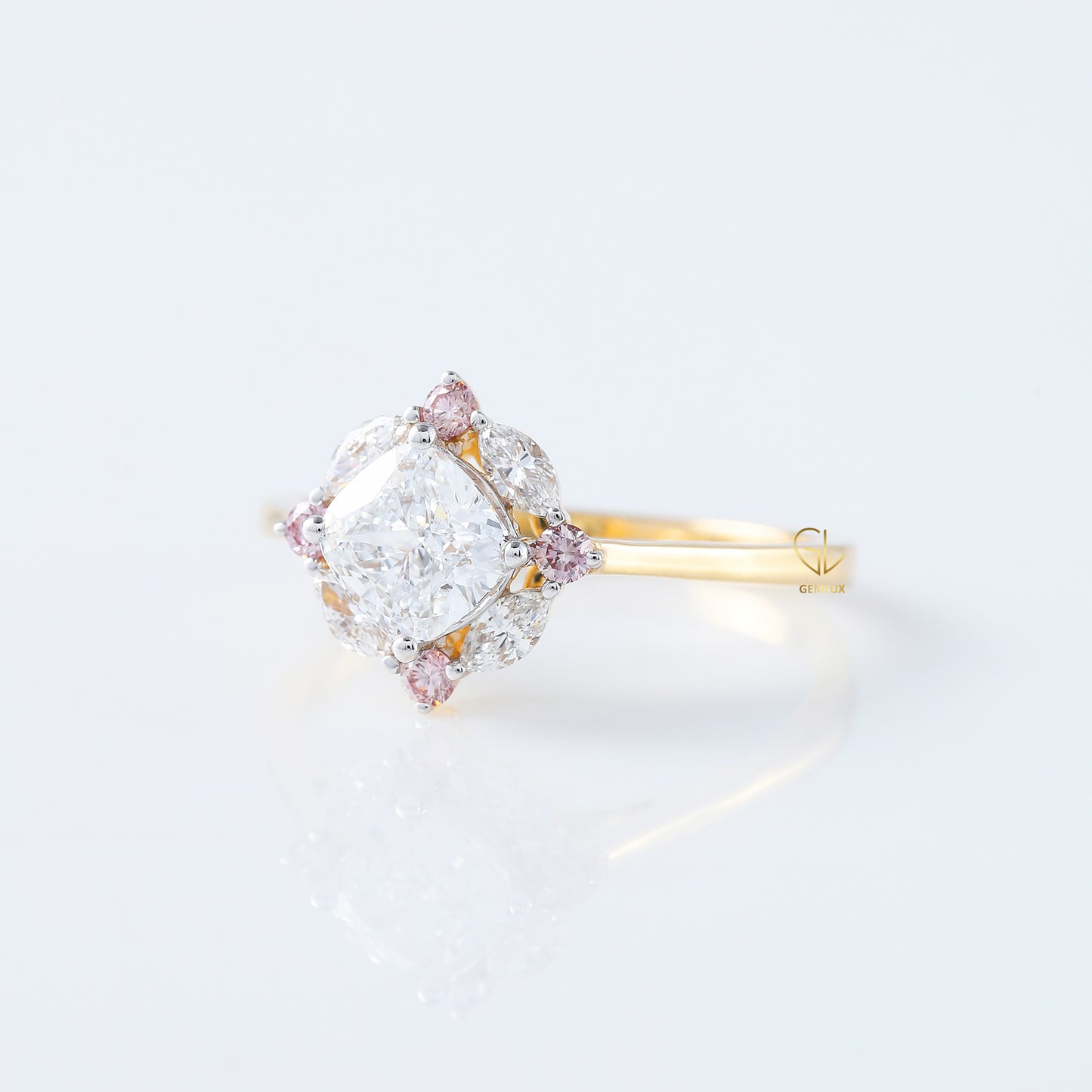 Cushion Cut Moissanite Diamond Halo Engagement Ring