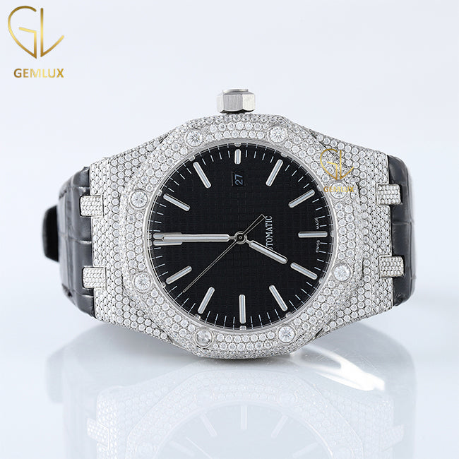 Pass Diamond Tester Moissanite Diamond Black Leather Strap Watch