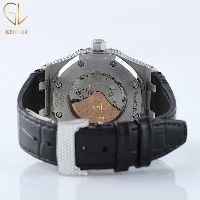 Pass Diamond Tester Moissanite Diamond Black Leather Strap Watch